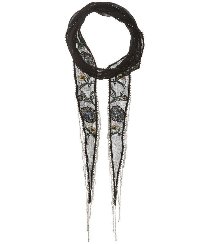 Chan Luu - Floral Embroidered Skinny Scarf