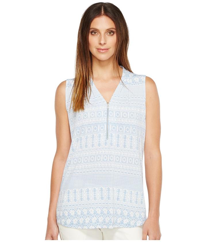 Ivanka Trump - Printed Matte Jersey Sleeveless Zipper Detail Top