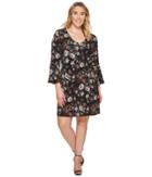 Karen Kane Plus - Plus Size Floral V-neck Bell Sleeve Dress