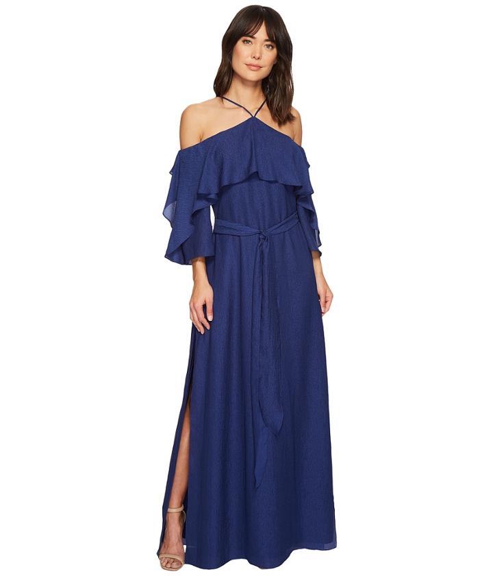 Halston Heritage - Short Sleeve Cold Shoulder Gown W/ Flounce