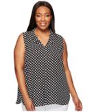 Vince Camuto Specialty Size - Plus Size Sleeveless Nautical Dots Invert Pleat Blouse