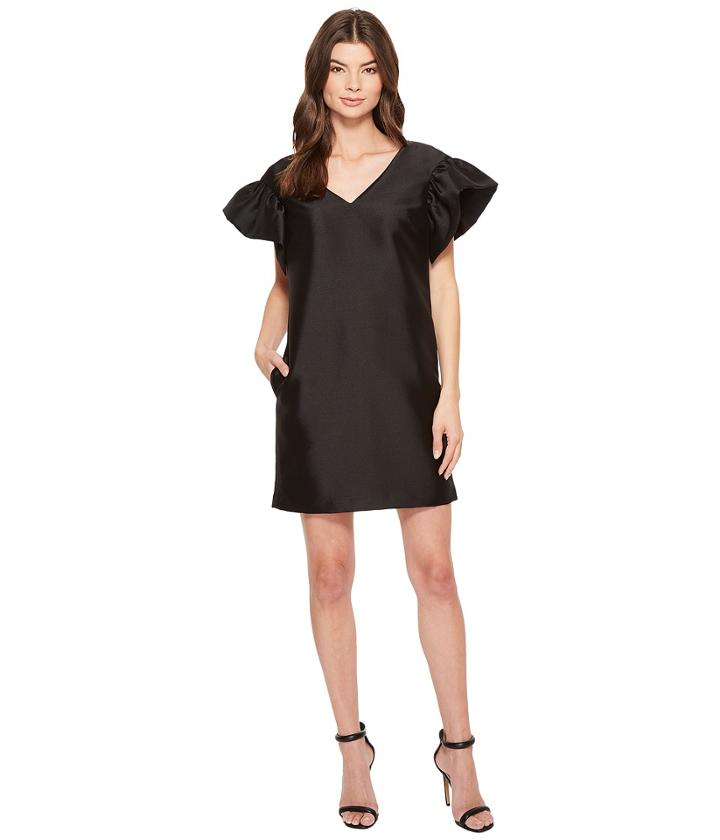 Badgley Mischka - Ruffle Sleeve Twill Sack Dress