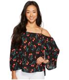 Vince Camuto Specialty Size - Petite Long Sleeve Tropic Spritz Cold-shoulder Blouse
