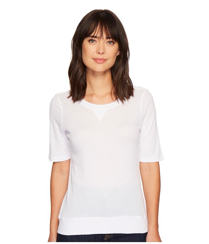 Tribal - Elbow Sleeve Waffle Knit Crew Neck Top