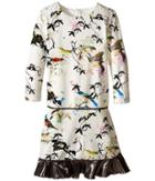 Roberto Cavalli Kids - Bird Print Dress W/ Contrast Ruffle Hem