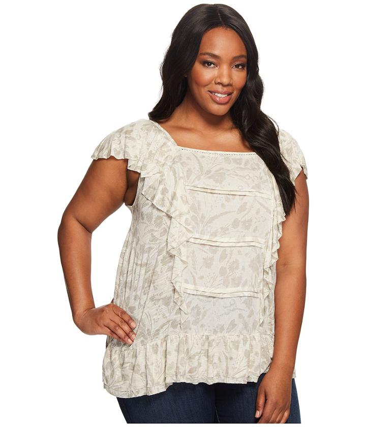 Lucky Brand - Plus Size Woven Mix Ruffle Tank Top