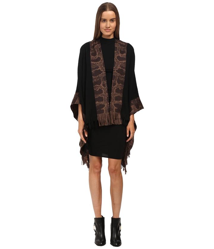 Roberto Cavalli - Woven Jacquard Poncho W/ Fringe