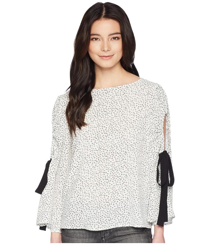Vince Camuto Specialty Size - Petite Bell Sleeve Flower Ditsy Tie Cold-shoulder Blouse