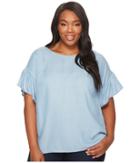 Two By Vince Camuto - Plus Size Ruffled Short Sleeve Relaxed Indigo Tencel Tee