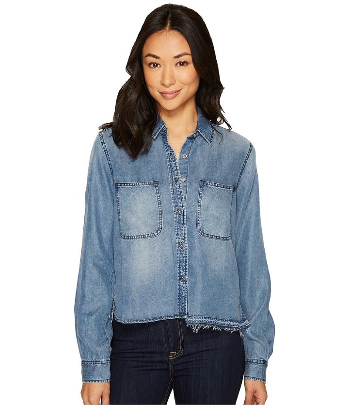 7 For All Mankind - Step Hem Denim Shirt W/ Released Hem In Mineral Blue