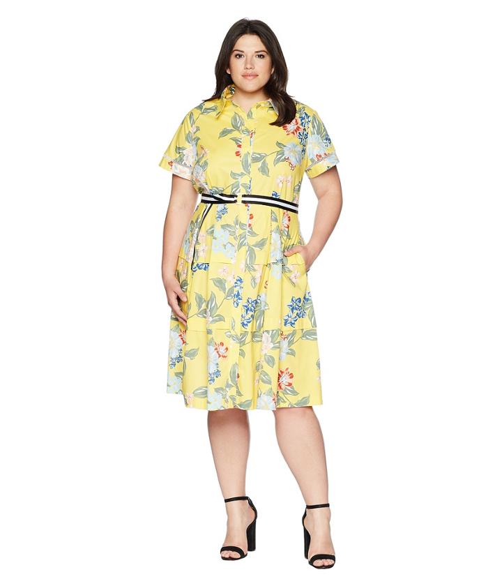 Donna Morgan - Plus Size Floral Cotton Polin Shirtdress