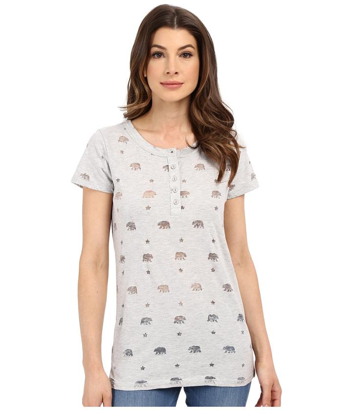 Dylan By True Grit - California Bear Heather Tee Short Sleeve Button Henley