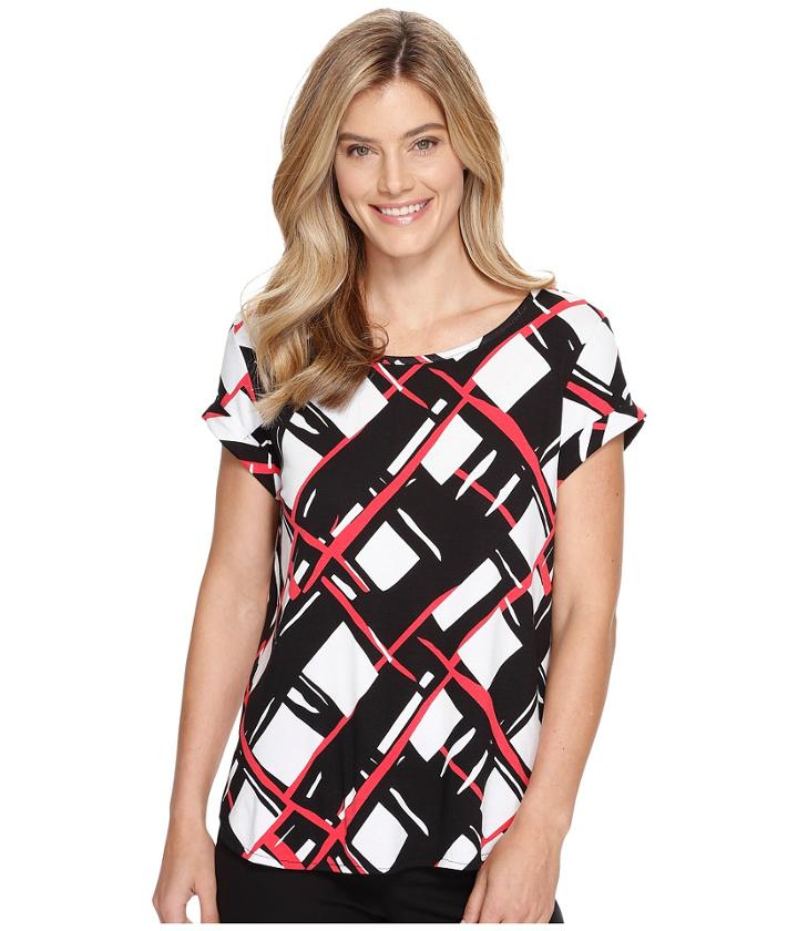 Tribal - Printed Jersey Roll Up Sleeve Top