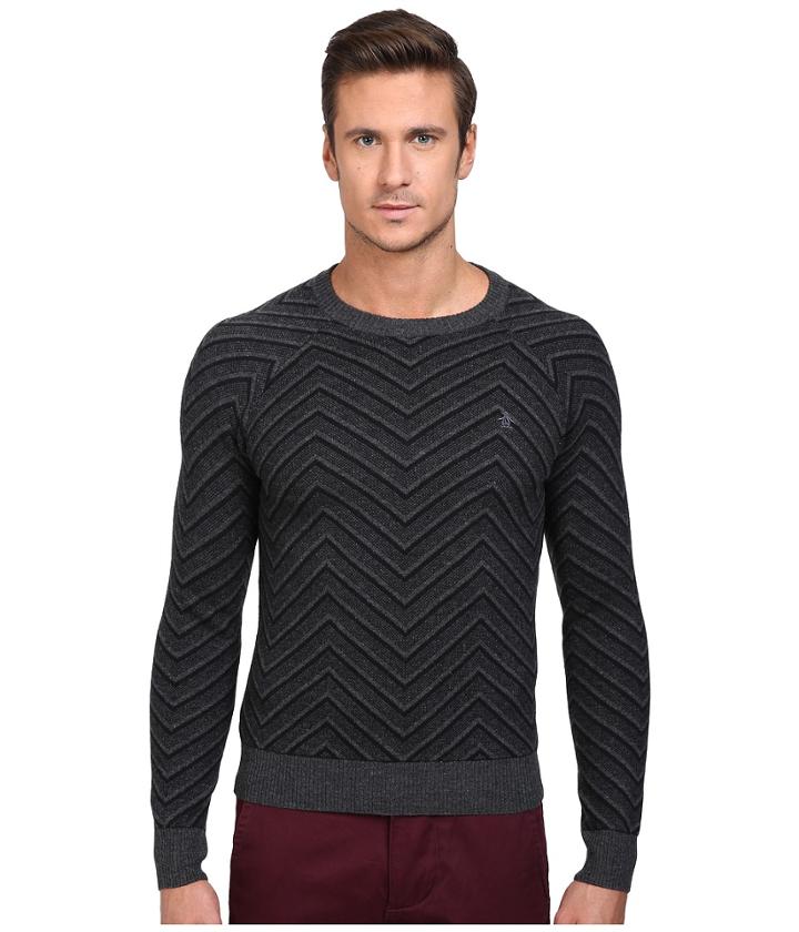 Original Penguin - Raglan Textured Exploded Herringbone Crew Neck Sweater