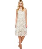 Adrianna Papell - Liliana 3d Metallic Lace Midi Fit And Flare Bateau Neck Dress