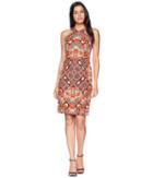 Maggy London - Global Puzzle Novelty Linen Halter Sheath