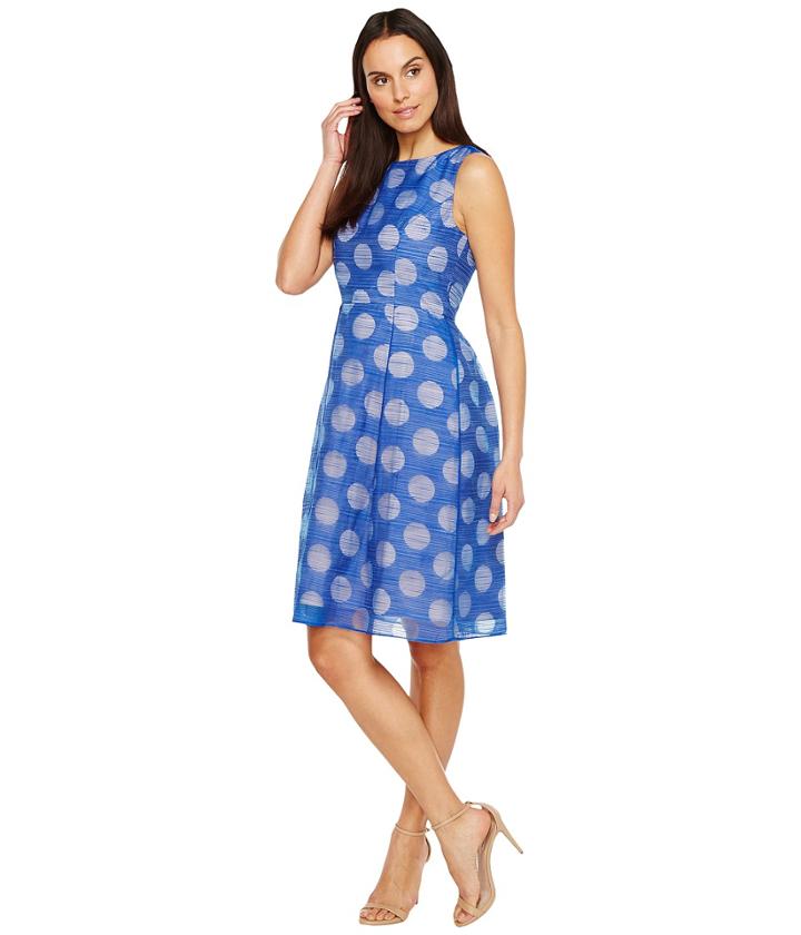 Adrianna Papell - Pop Dot Burnout Sleeveless Fit And Flare Dress
