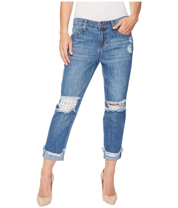 Liverpool - Kennedy Crop Boyfriend In A Classic Soft Rigid Denim In Gramercy Patched