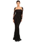 Marchesa Notte - Long Sleeve Lace Gown With Illusion Neckline