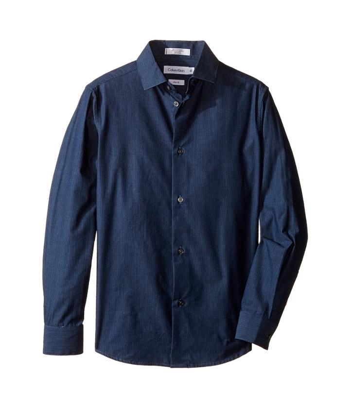 Calvin Klein Kids - Long Sleeve Slanted Dobby Tick Shirt