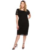 Vince Camuto Specialty Size - Plus Size Short Sleeve Mesh Stripe Fitted Dress