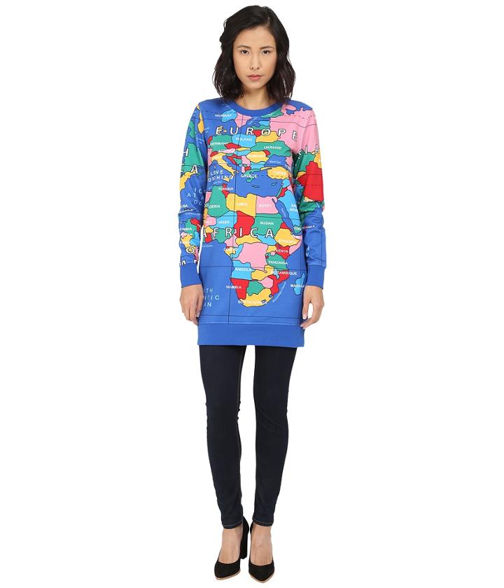 Love Moschino - Globe Print Long Sleeve Sweatshirt Dress
