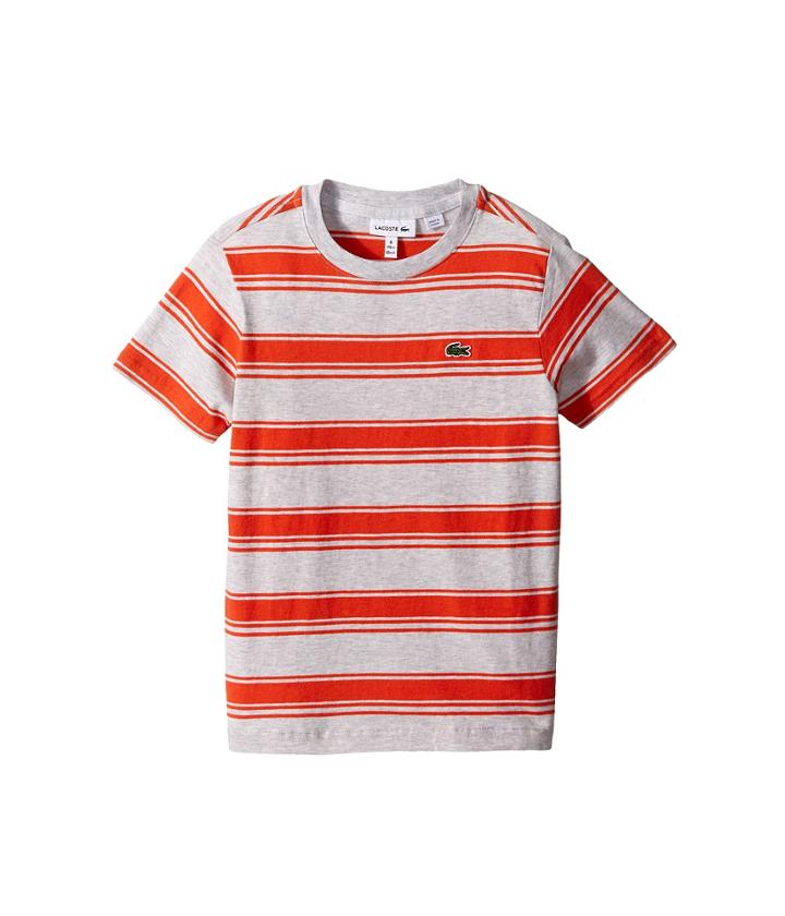 Lacoste Kids - Short Sleeve Heathered Stripe Crew Neck Tee Shirt