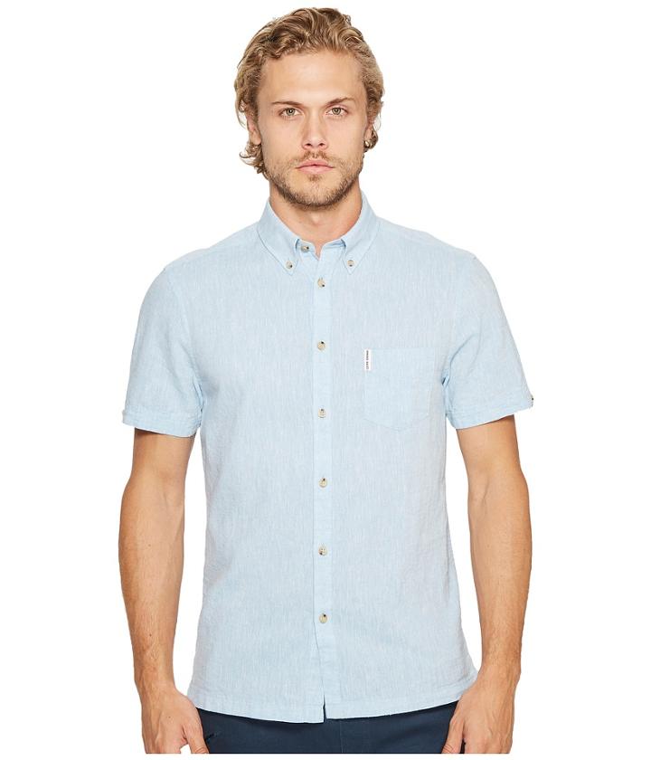 Ben Sherman - Short Sleeve Mod Plain/linen Summer Shirt