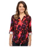 Nydj Petite - Petite Knit Henley Blouse With Convertible Sleeve