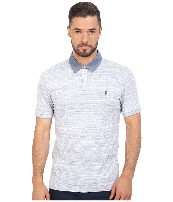 Original Penguin - Short Sleeve Space Dye Jersey Polo W/ Chambray Collar