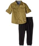 Hudson Kids - Two-piece Woven Button Down Shirt Fleece Jogger