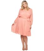 Tahari By Asl - Plus Size Split-sleeve Wrap Swiss Dot Dress