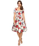 Unique Vintage - Cap Sleeve Stretch Cotton Draper Swing Dress