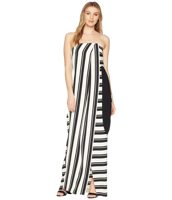 Halston Heritage - Strapless Striped Tie Waist Detail Gown