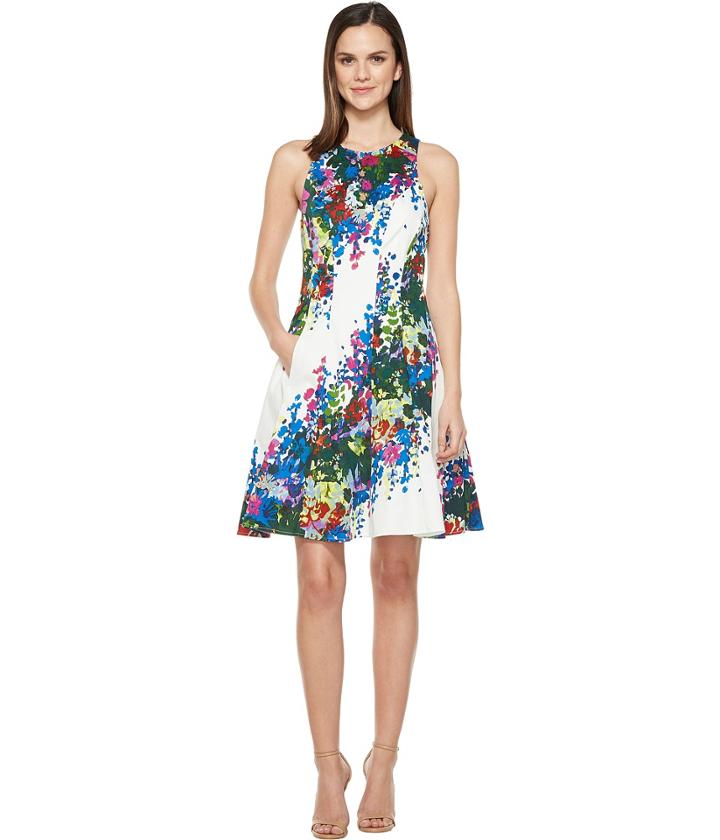 Maggy London - Shadow Garden Flower Cotton Fit And Flare Dress