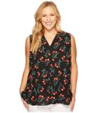 Vince Camuto Specialty Size - Plus Size Sleeveless Tropical Spritz V-neck Invert Pleat Blouse