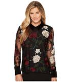 Ivanka Trump - Embroidered Floral Velvet Collar Shirt