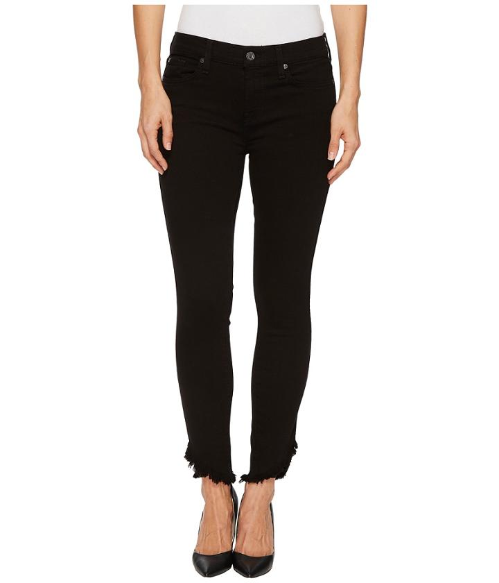 7 For All Mankind - The Ankle Skinny W/ Angled Raw Hem In Black
