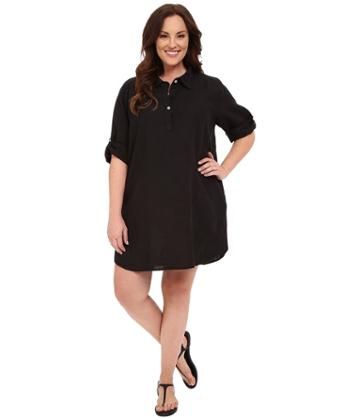Allen Allen - Plus Size Roll Sleeve Mock Placket Shirtdress