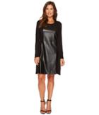 Tribal - Crew Neck Dress W/ Pockets And Faux Leather Detail