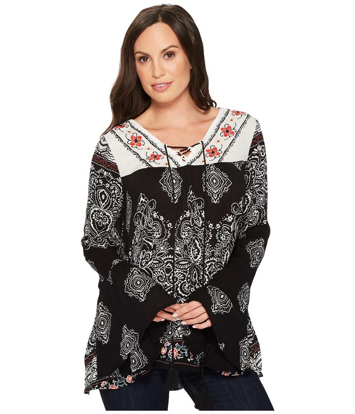 Roper - 1235 Paisley Border Print Peasant Blouse