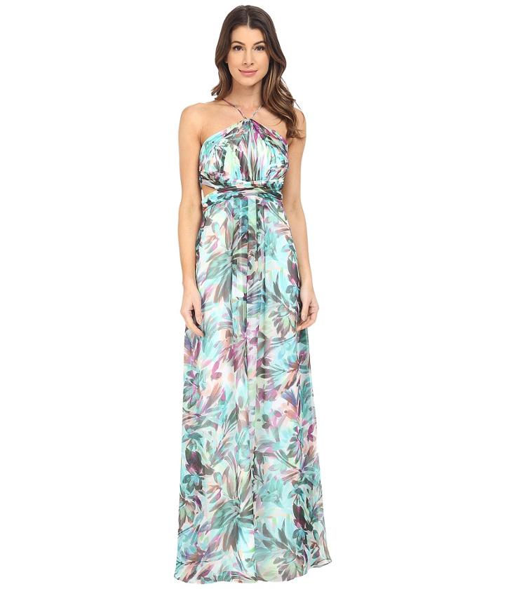 Aidan Mattox - Printed Chiffon Long Halter Gown With Side Cut Outs