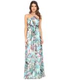 Aidan Mattox - Printed Chiffon Long Halter Gown With Side Cut Outs
