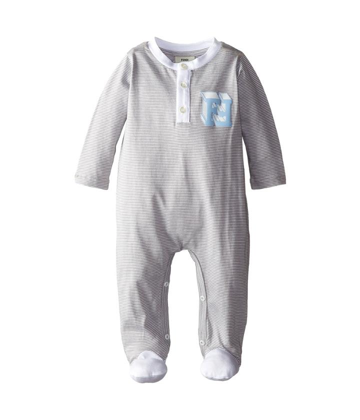 Fendi Kids - Striped Footie W/ Chest Logo
