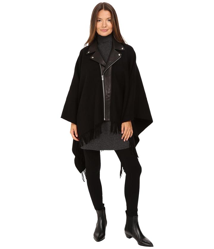 The Kooples - New Wool Poncho With Perfecto Leather Collar