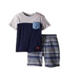 7 For All Mankind Kids - Four-pocket French Terry Athletic Shorts And Short Sleeve Color Block T-shirt
