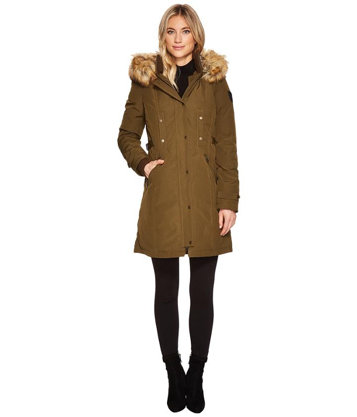 Vince Camuto - Faux Fur Hooded Down With Cinch Waist N1721
