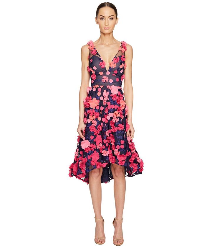 Marchesa Notte - Plunge High-low Cocktail W/ Flower Petals