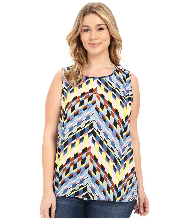 Vince Camuto Plus - Plus Size Sleeveless Chevon Frenzy Shirttail Blouse