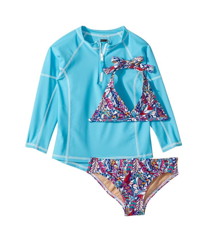 Toobydoo - Funky Feathers Bikini Aqua Rashguard Set